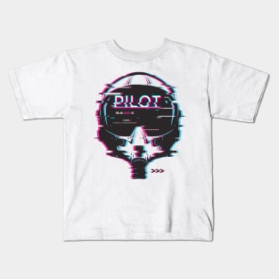 Jet Pilot Glitch Helmet Kids T-Shirt